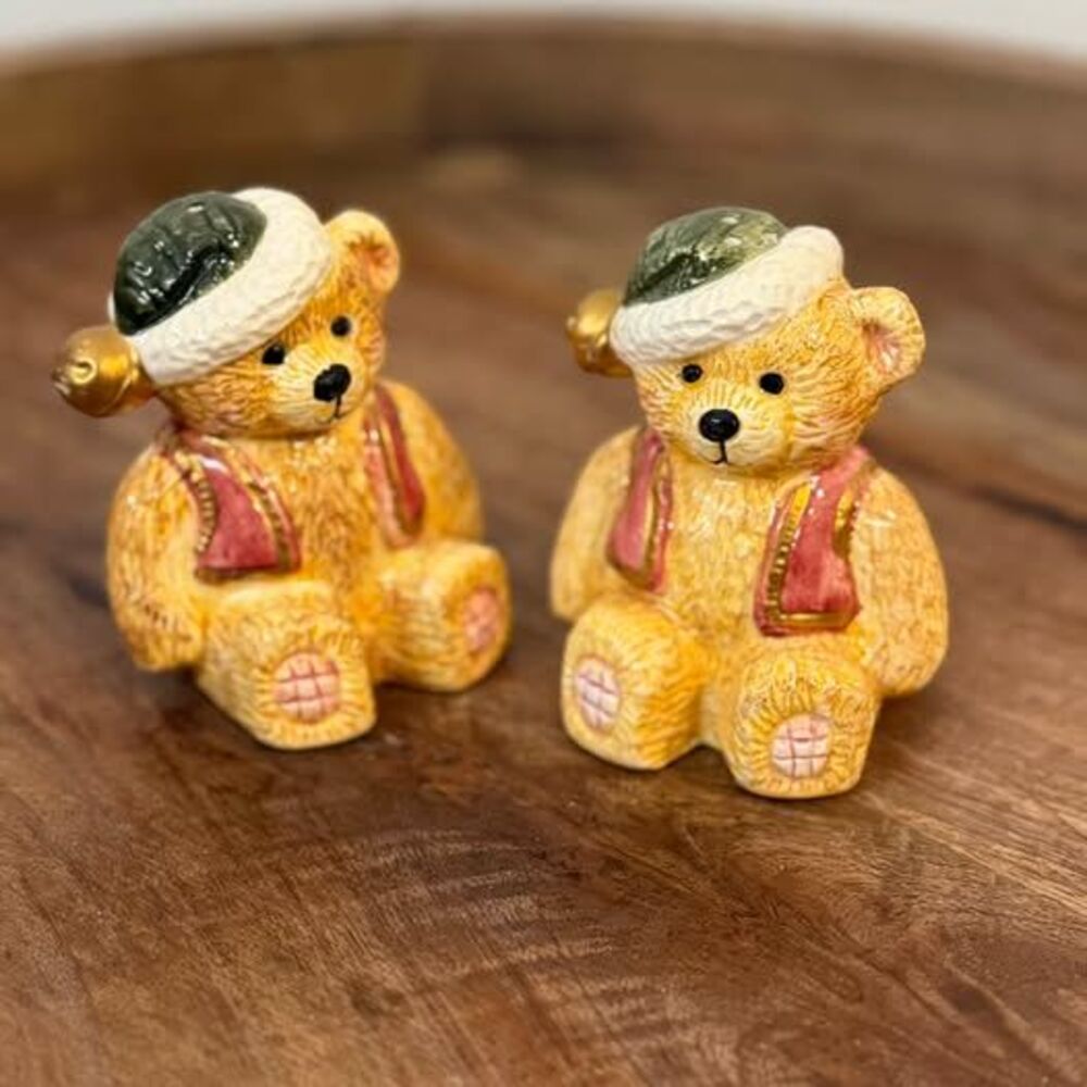 Christmas Teddy Bear Ceramic Salt and Pepper Shakers